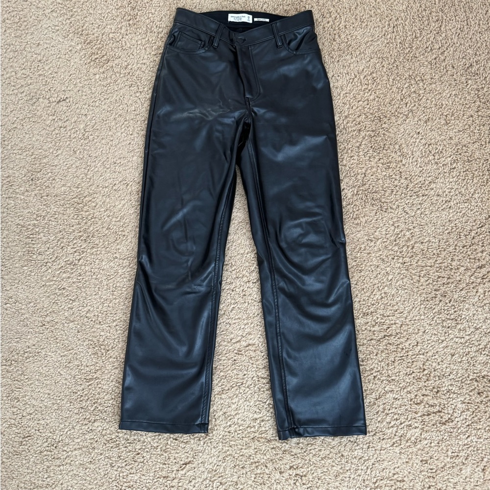 Abercrombie & Fitch Black Faux Leather Straight Leg Pants